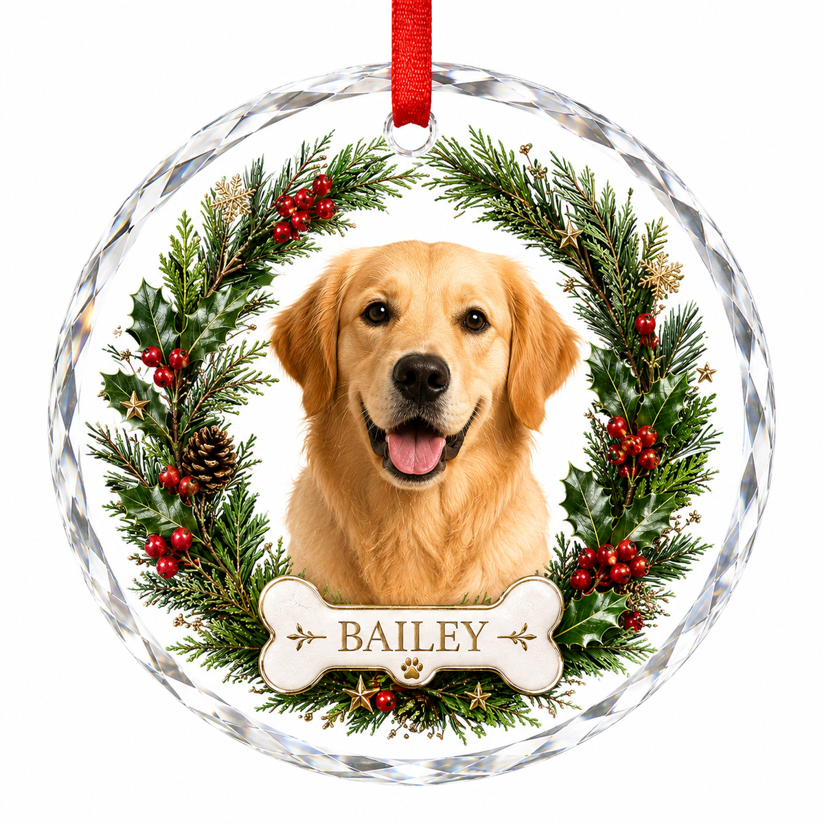 Custom Photo Dog Glass Dog With Bone And Wreath