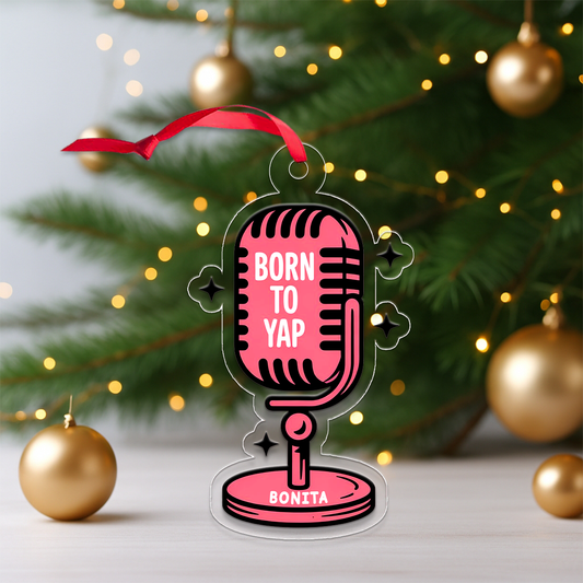 Personalized Born To Yap Ornament, Funny Singing Ornament, Custom Microphone Christmas Ornament, Karaoke Lover Gift, Music Holiday Keepsake