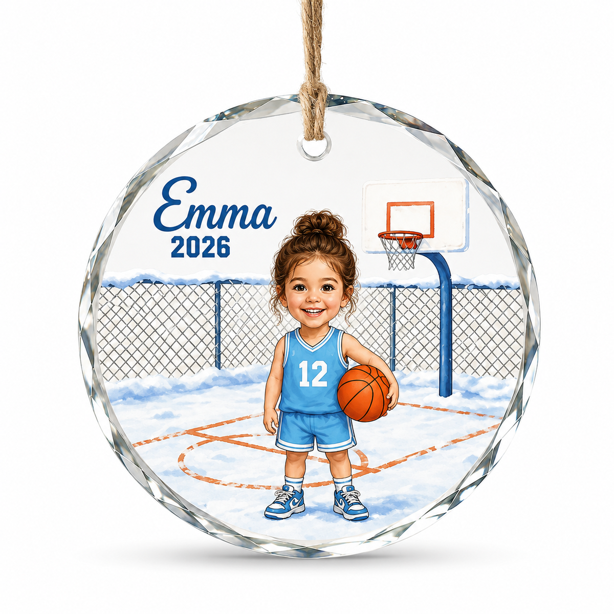 Custom Photo Sport Glass Ornament Basketball Winter Cartoon