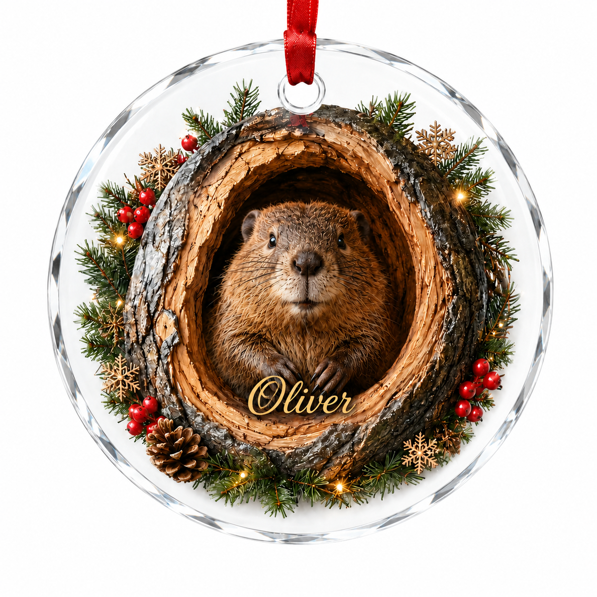 Animal Glass Ornament Tree Hollow Beaver