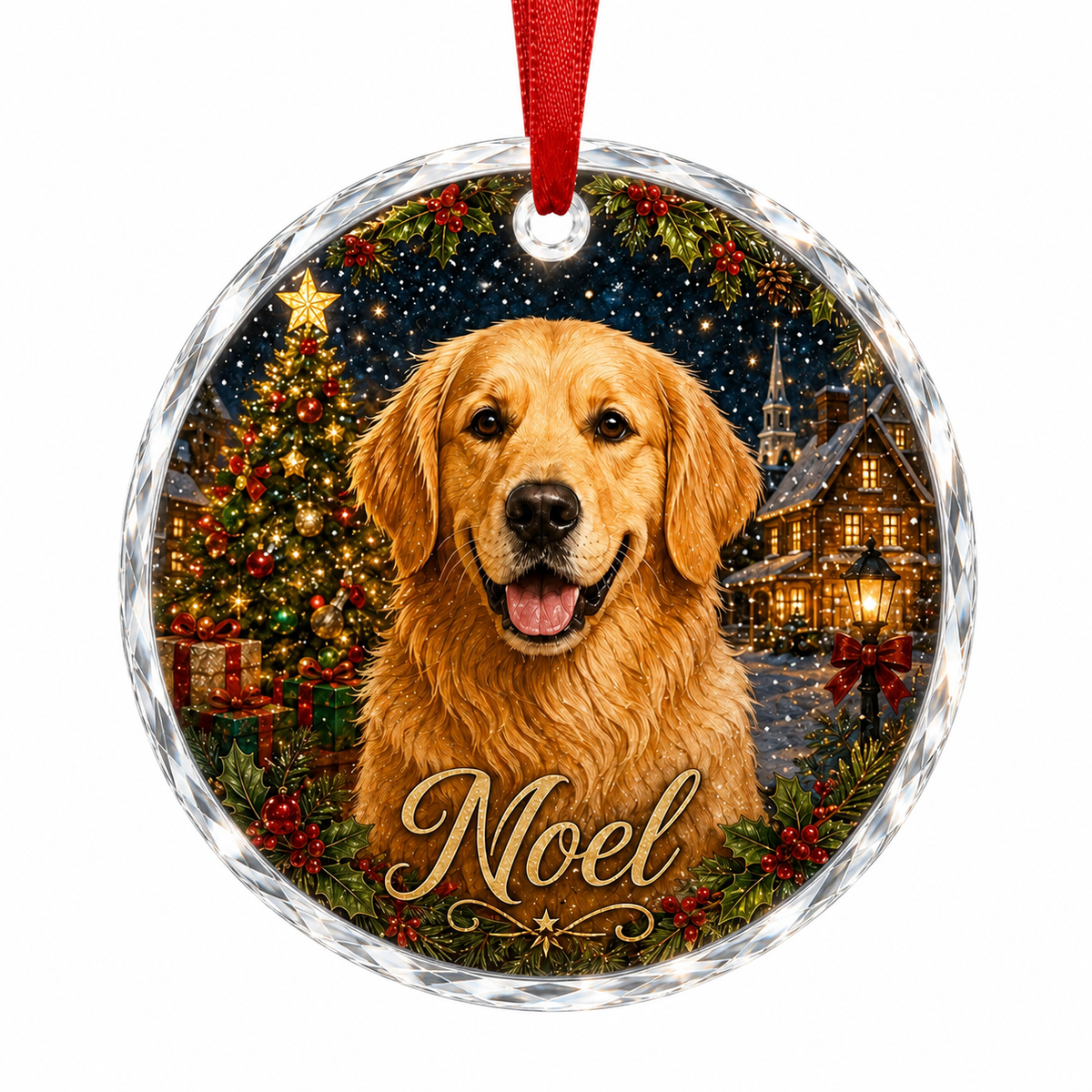 Custom Photo Dog Glass At Christmas Night