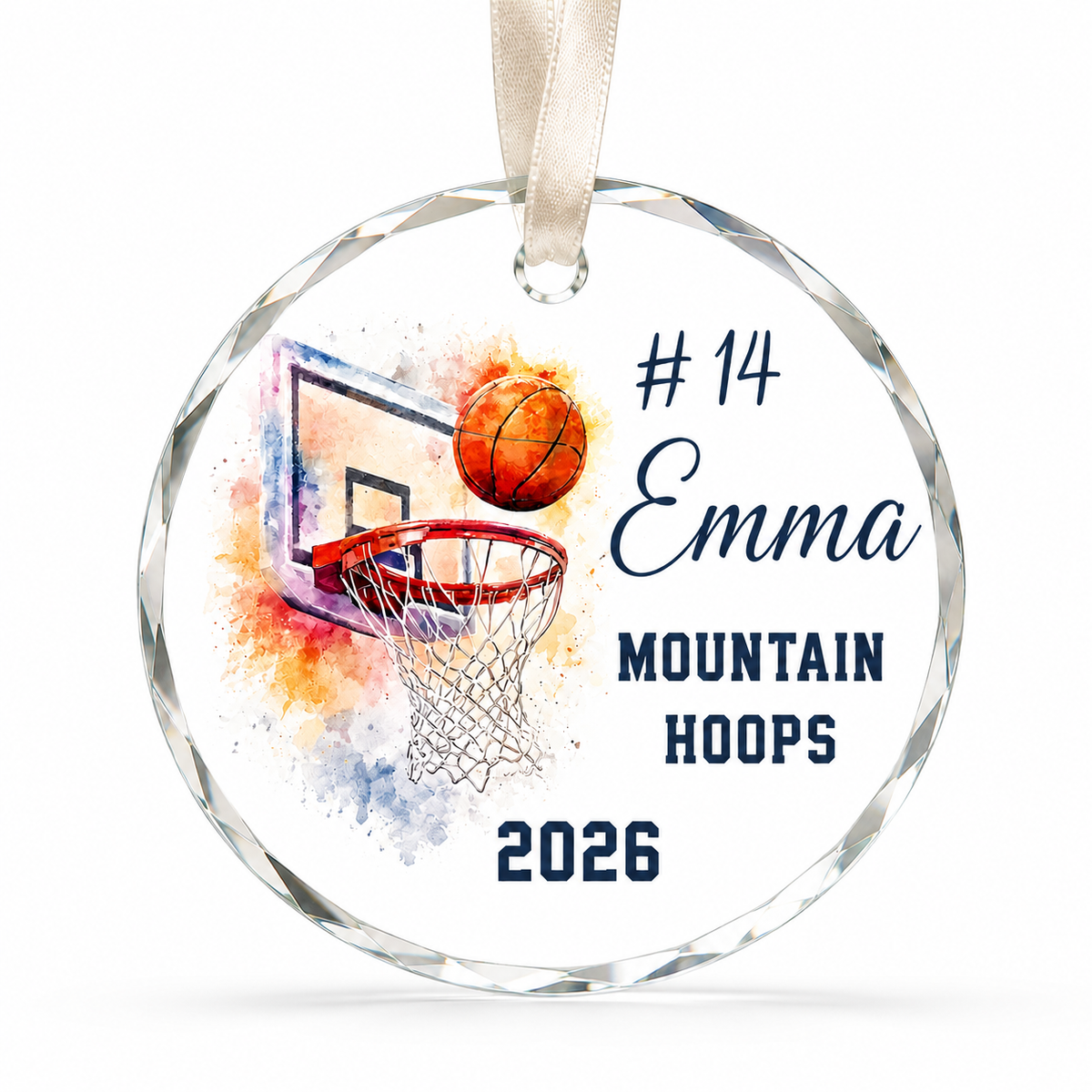 Basketball Glass Ornament - Watercolor Hoop