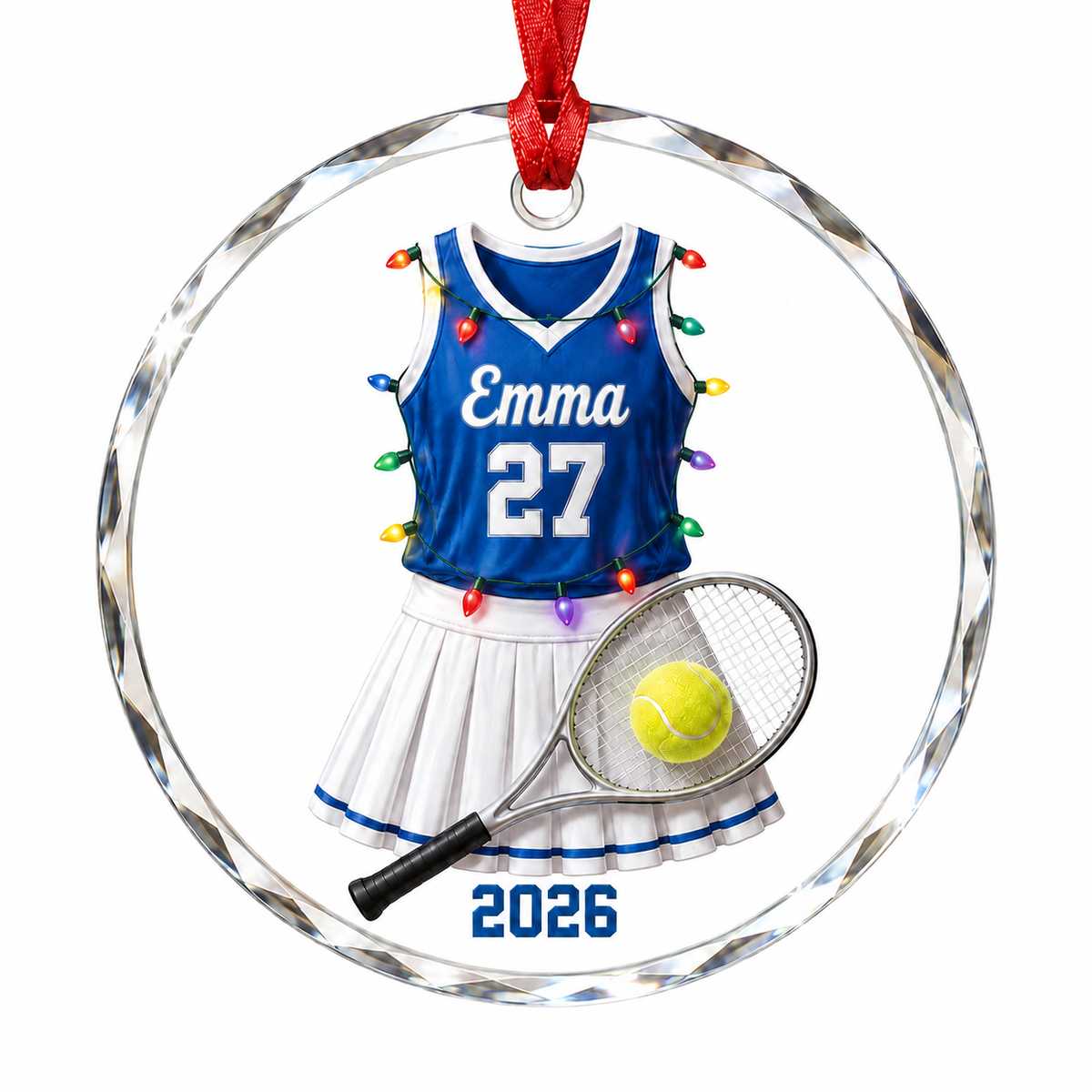 Custom Photo Sport Glass Ornament Tennis Blue Jersey