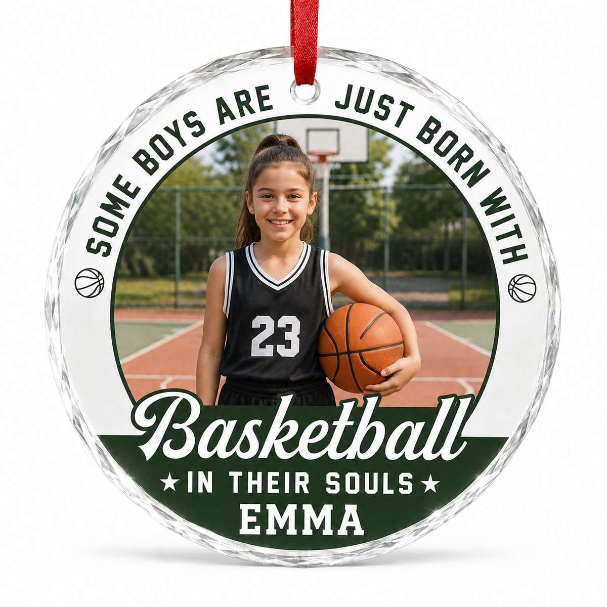 Custom Photo Sport Glass Ornament Basketball Born With Basketball