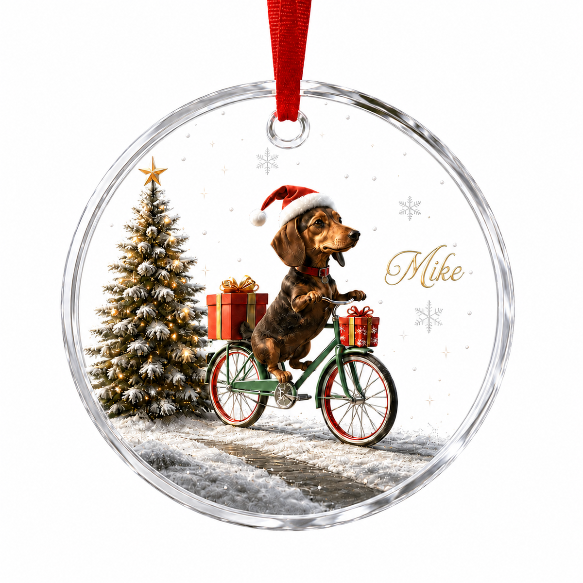 Custom Photo Dog With Christmas Bycicle