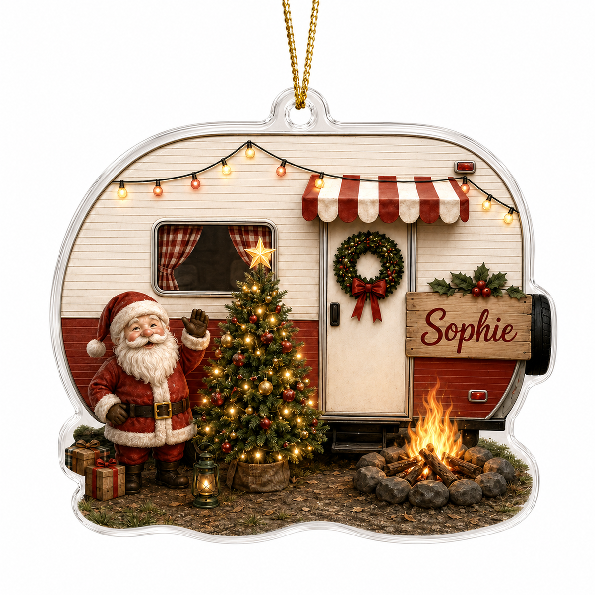 Camping Personalize Acrylic Santa Mobile Home