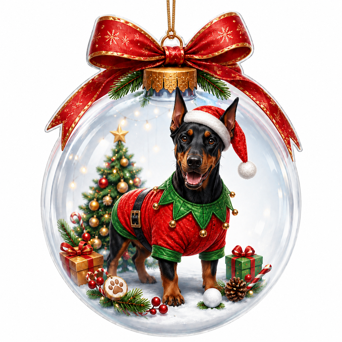 Dog Santa Bauble Ball Doberman Pinscher