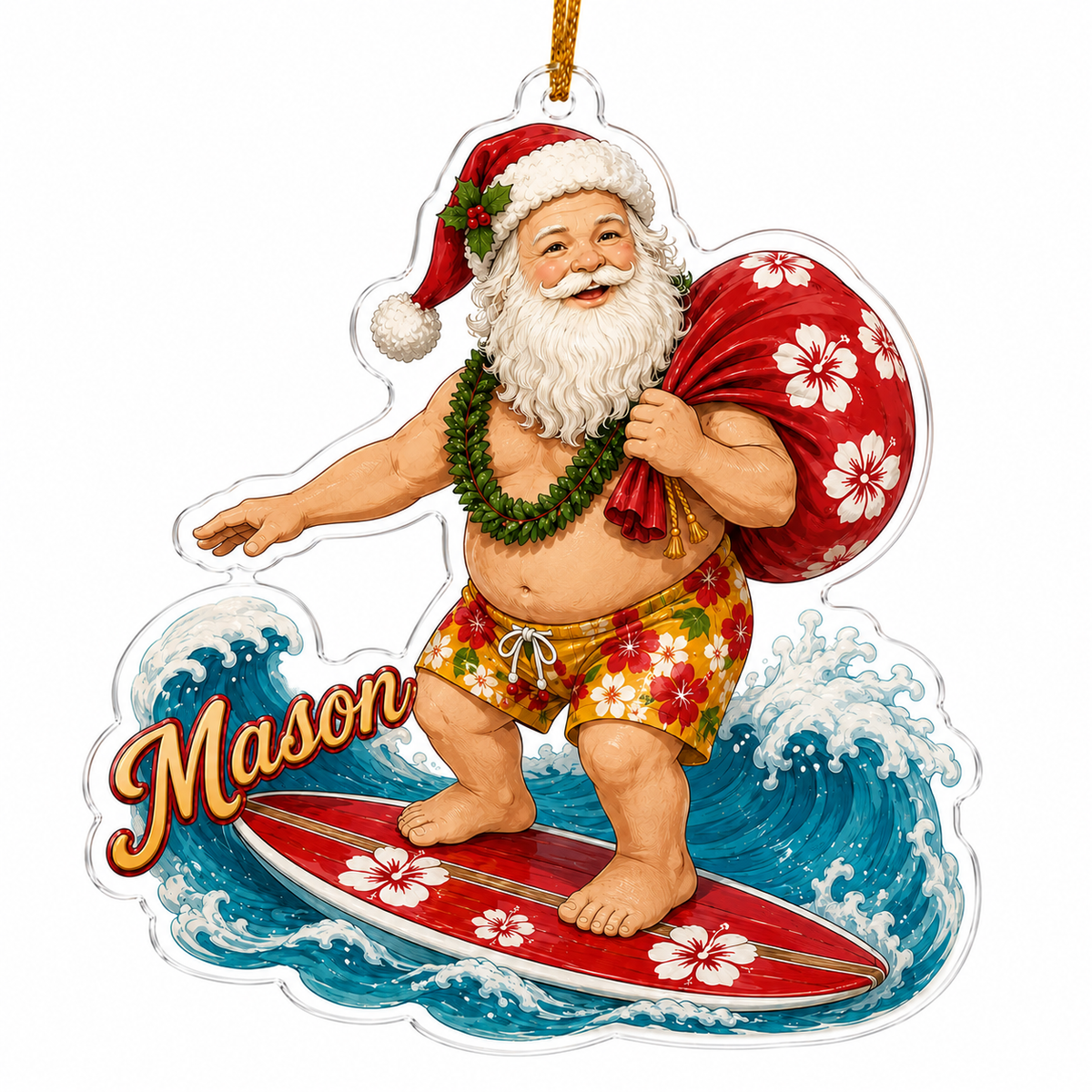 Surfing Personalize Acrylic Santa Present Surfing