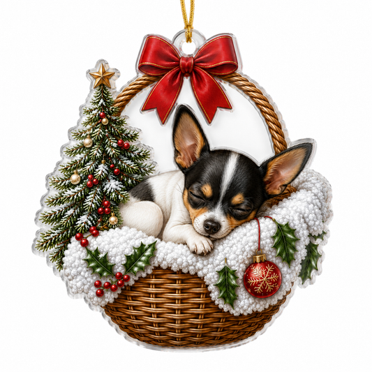 Dog Chrismast With Wicker Basket Toy Fox Terrier