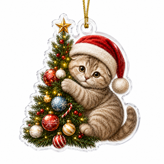Cat With Christmas Tree Scotish Fold