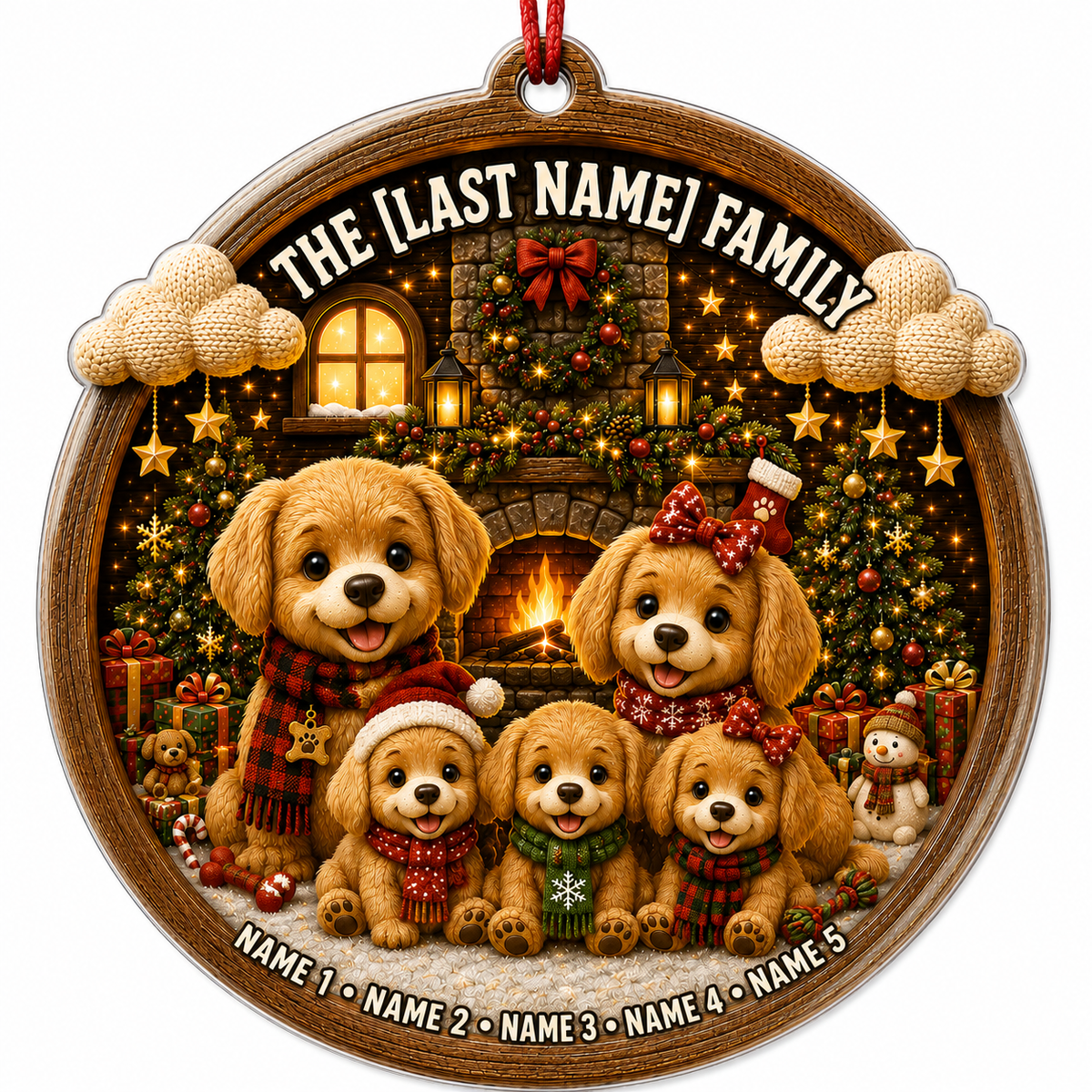 Christmas Family Wood Dog