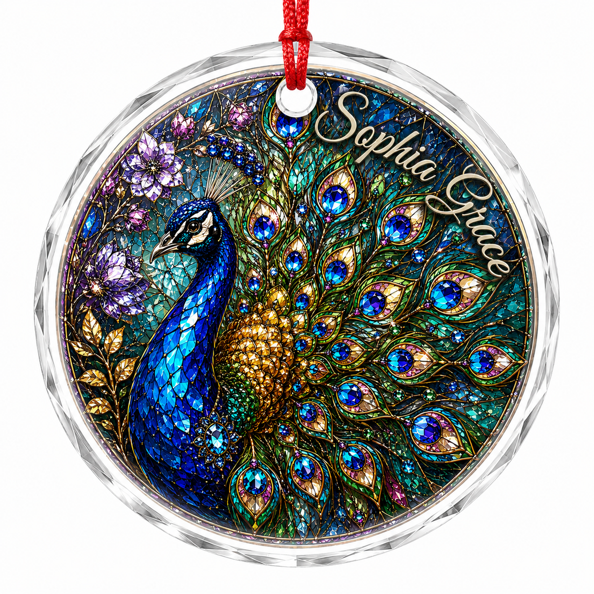 Custom Name Glass Animal Peacock