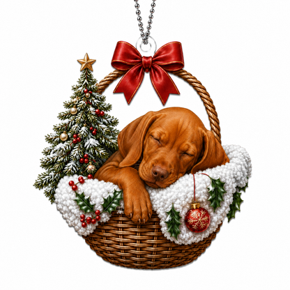 Dog Chrismast With Wicker Basket Vizsla