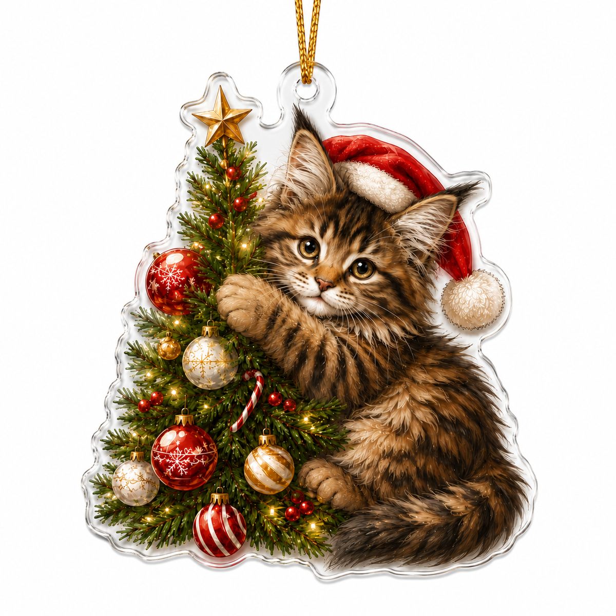 Cat With Christmas Tree Maine Coon