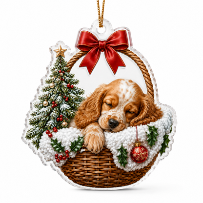 Dog Chrismast With Wicker Basket Spaniel