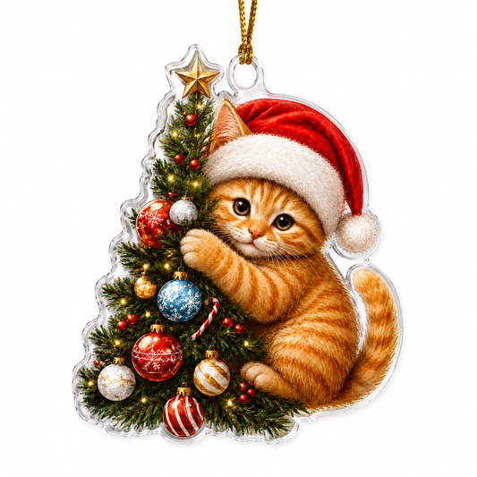 Cat With Christmas Tree Orange Tabby