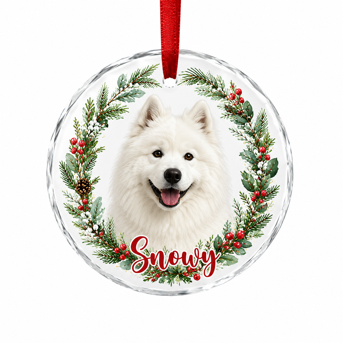 Custom Photo Dog Glass Dog With Christmas Wreath