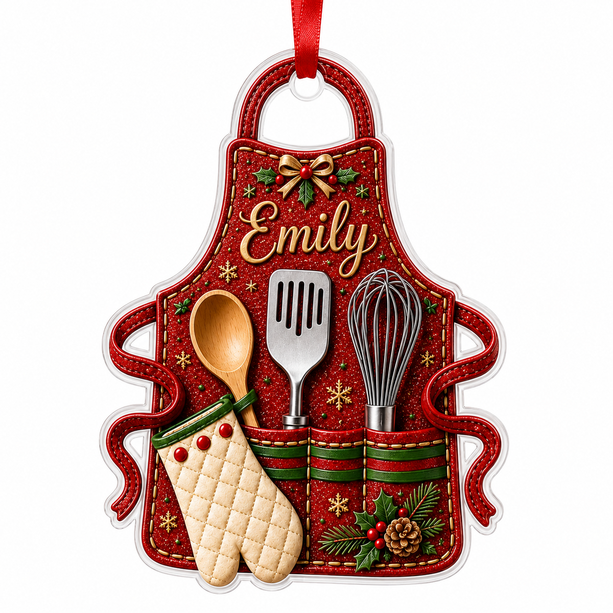 Personalized Kitchen Utensils Acrylic Red Apron