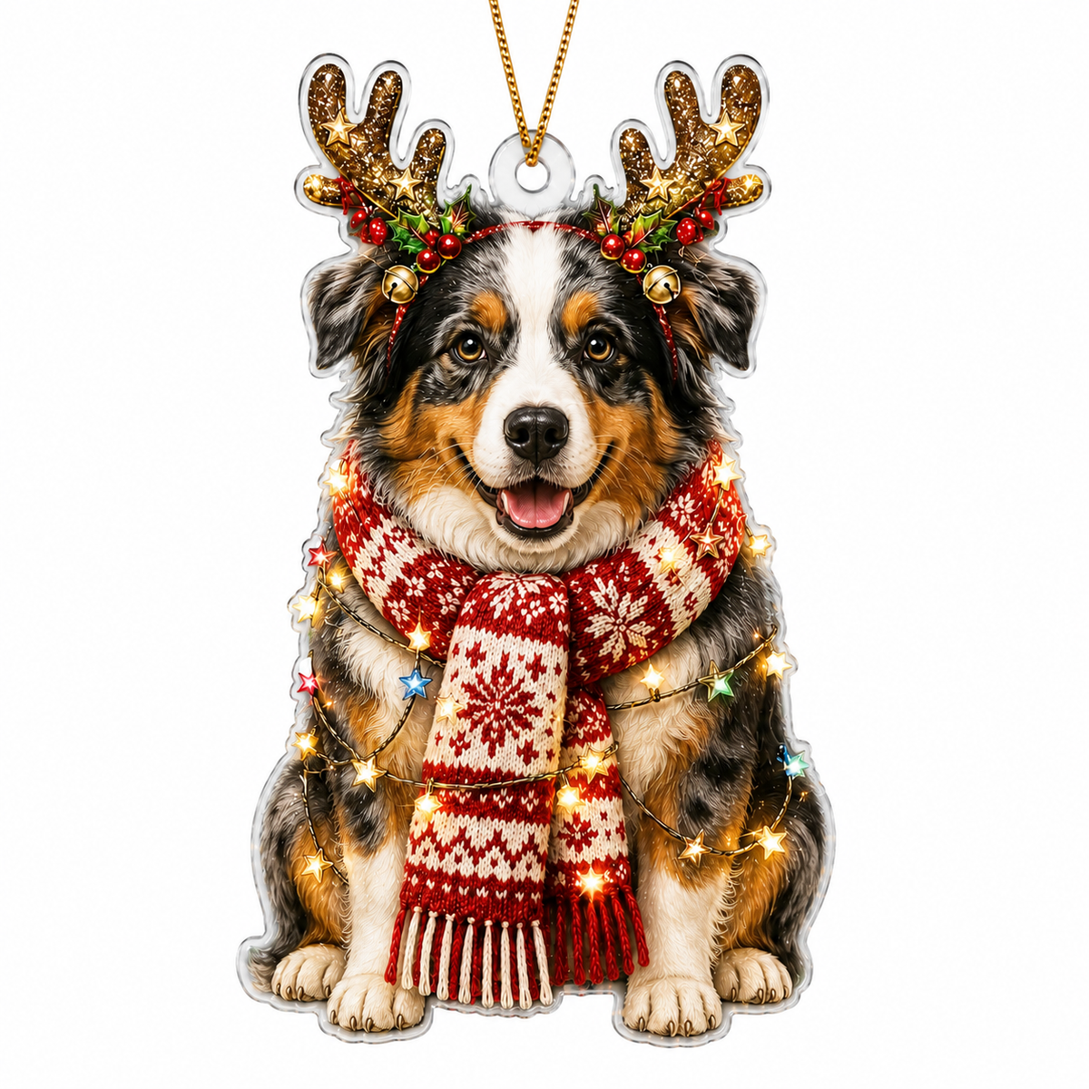 Dog Decor with Antlers & Scarf Australian Shepherd