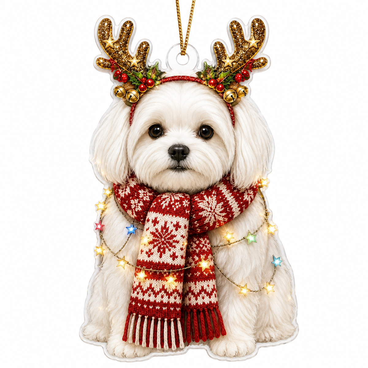 Dog Decor with Antlers & Scarf Maltese
