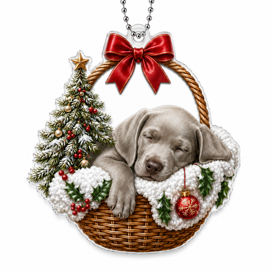 Dog Chrismast With Wicker Basket Weimaraner