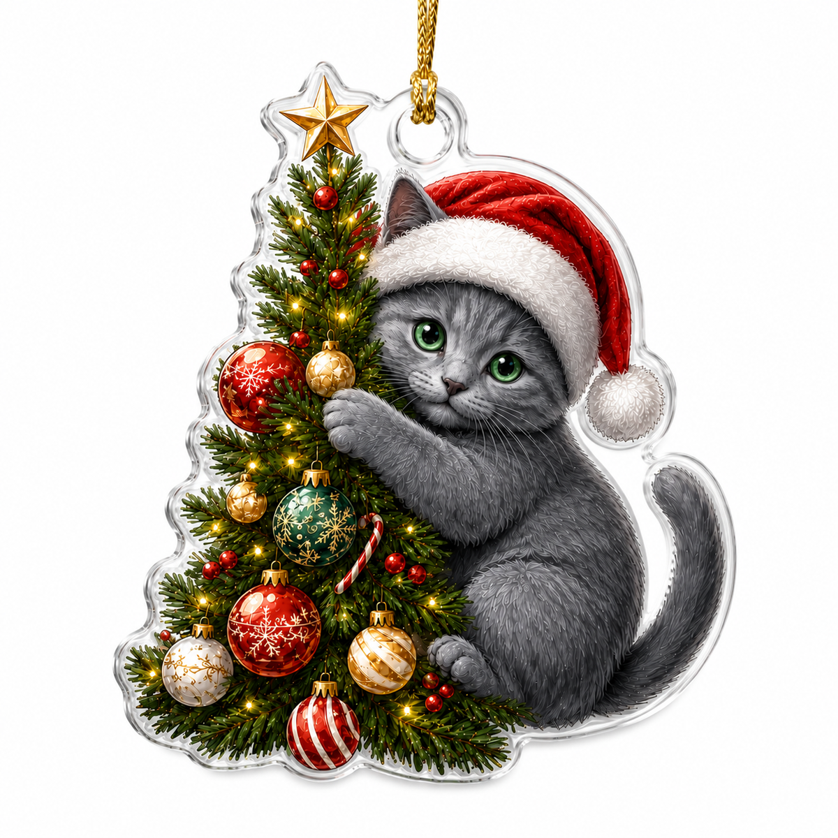 Cat With Christmas Tree Russian Blue