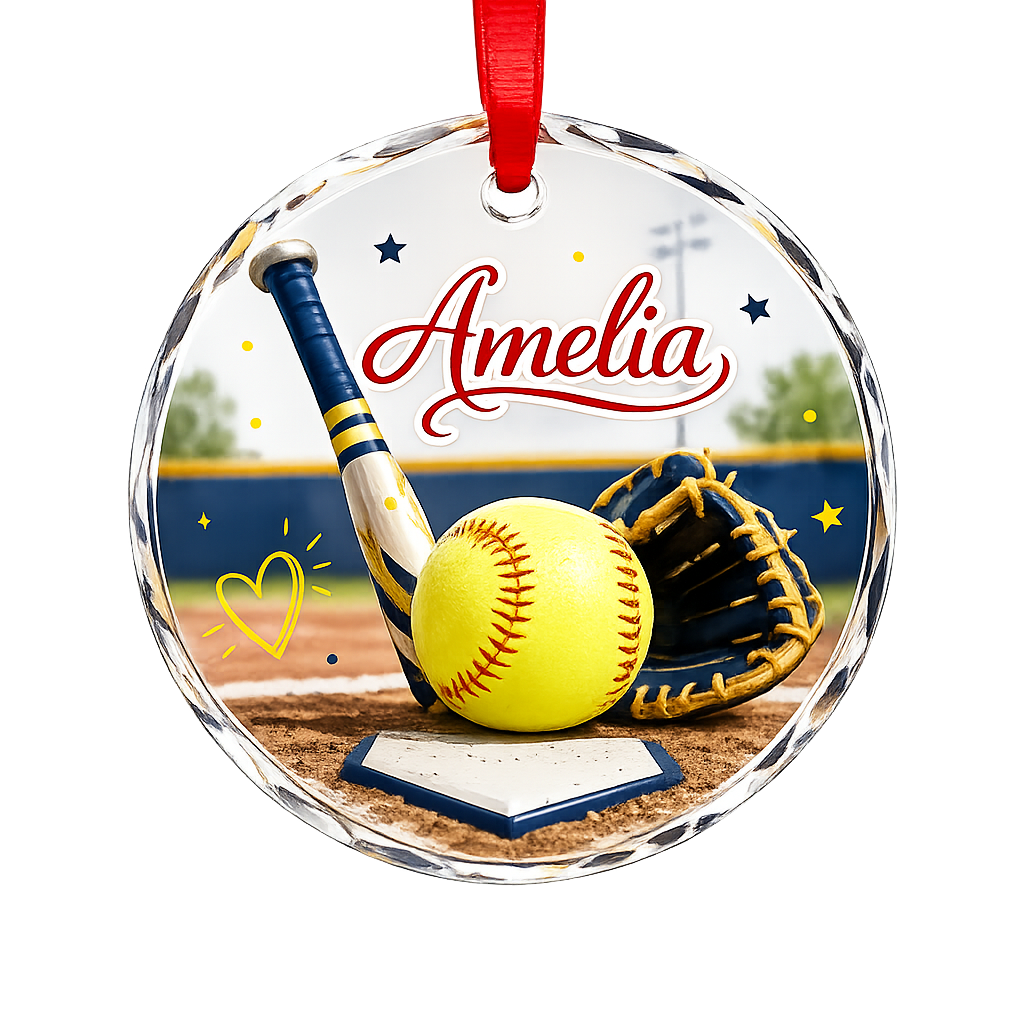 Sports Glass Ornament Softball