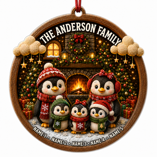 Christmas Family Wood Penguin