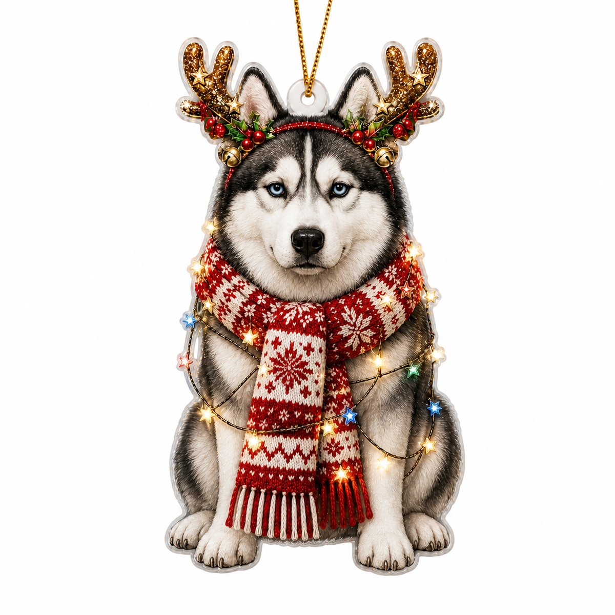 Dog Decor with Antlers & Scarf Siberian Husky