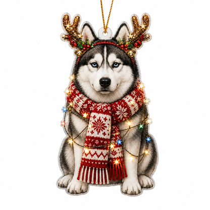 Dog Decor with Antlers & Scarf Siberian Husky