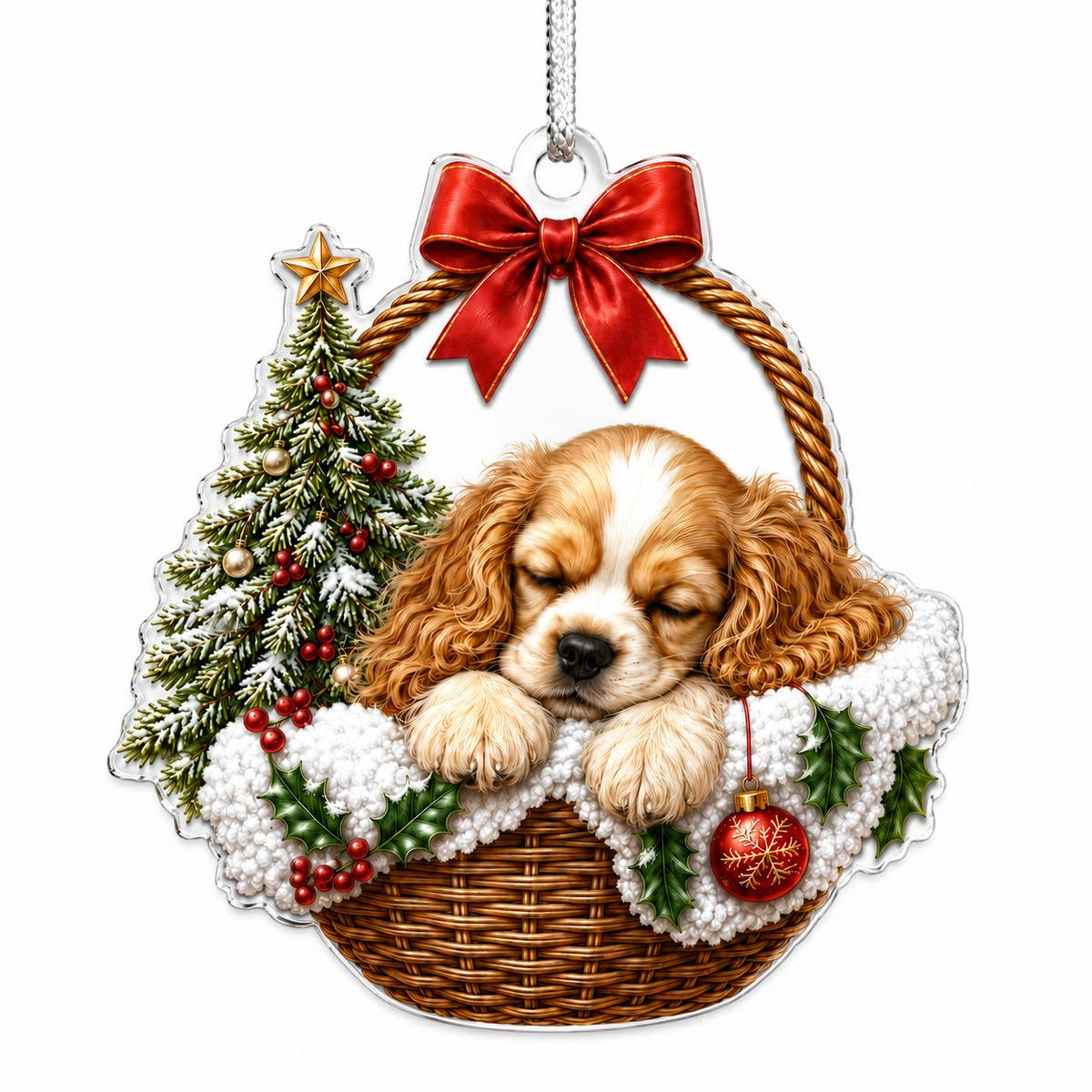 Dog Chrismast With Wicker Basket  Spaniel