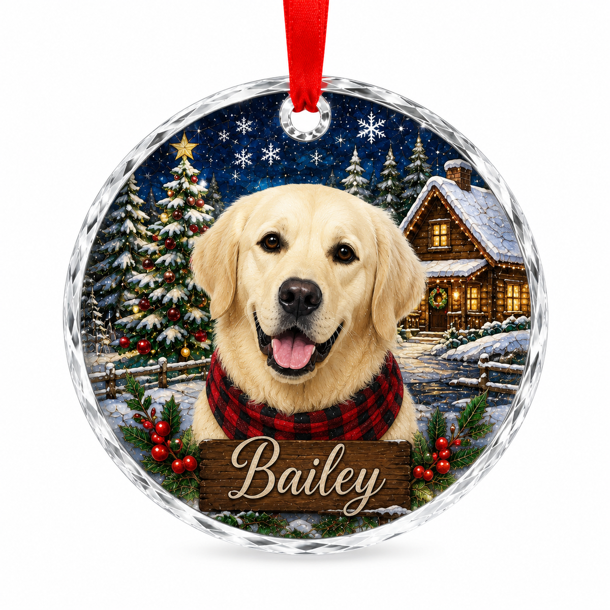 Custom Photo Dog Glass At Winter Christmas Night