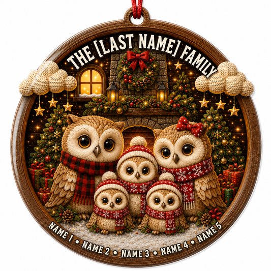 Christmas Family Wood Owl