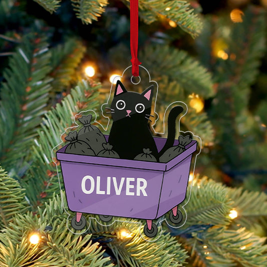 Personalized Black Cat In The Trash Acrylic Ornament, Cat Hanging Tree Decoration, Trash Ornament, Gift for Friend, Funny Ornament Gift