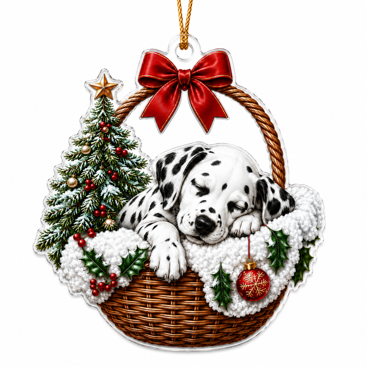 Dog Chrismast With Wicker Basket Dalmantian