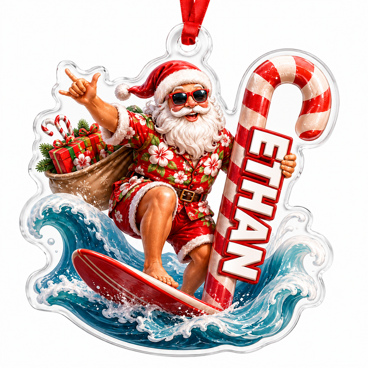 Surfing Personalize Acrylic Santa Surfing