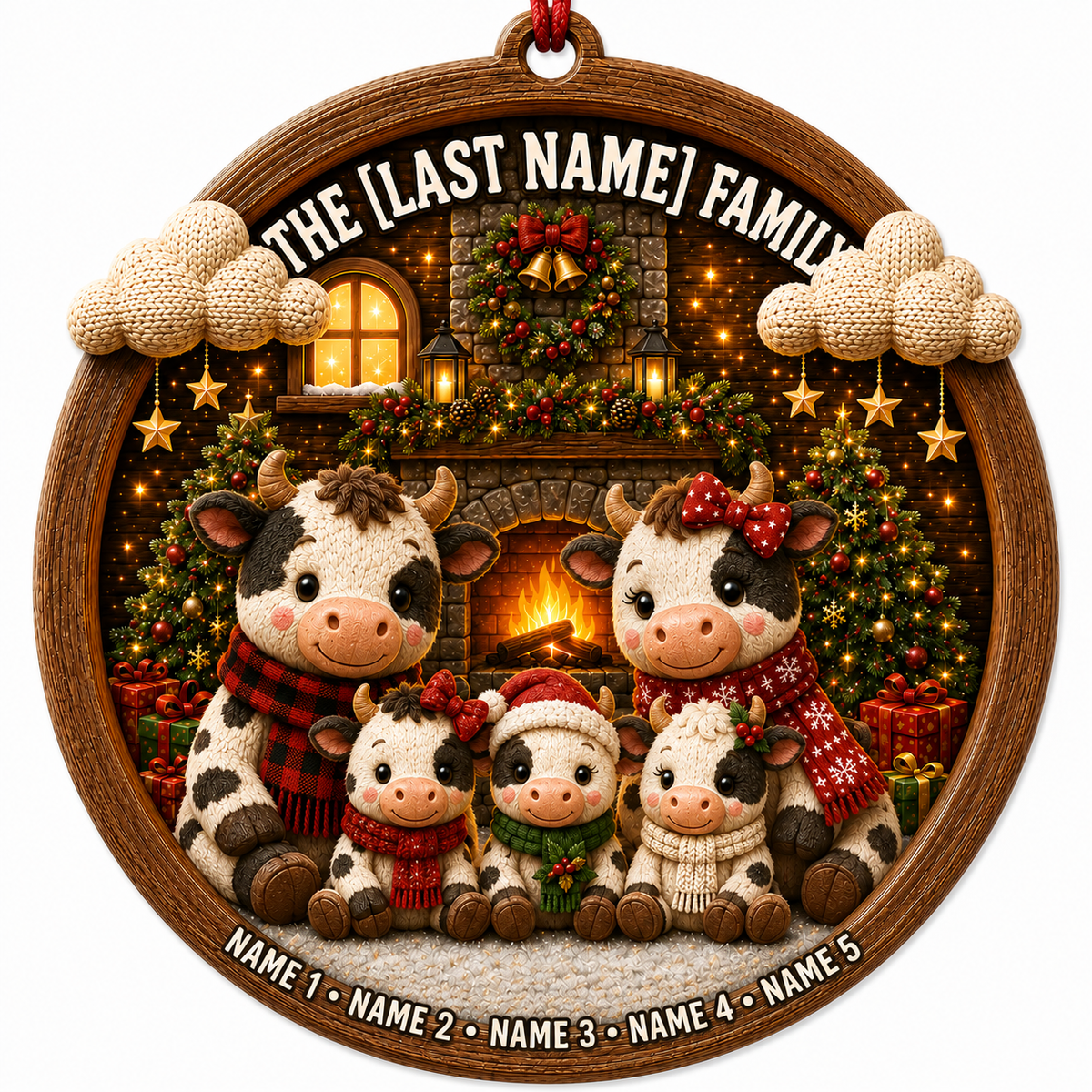 Christmas Family Wood Cow