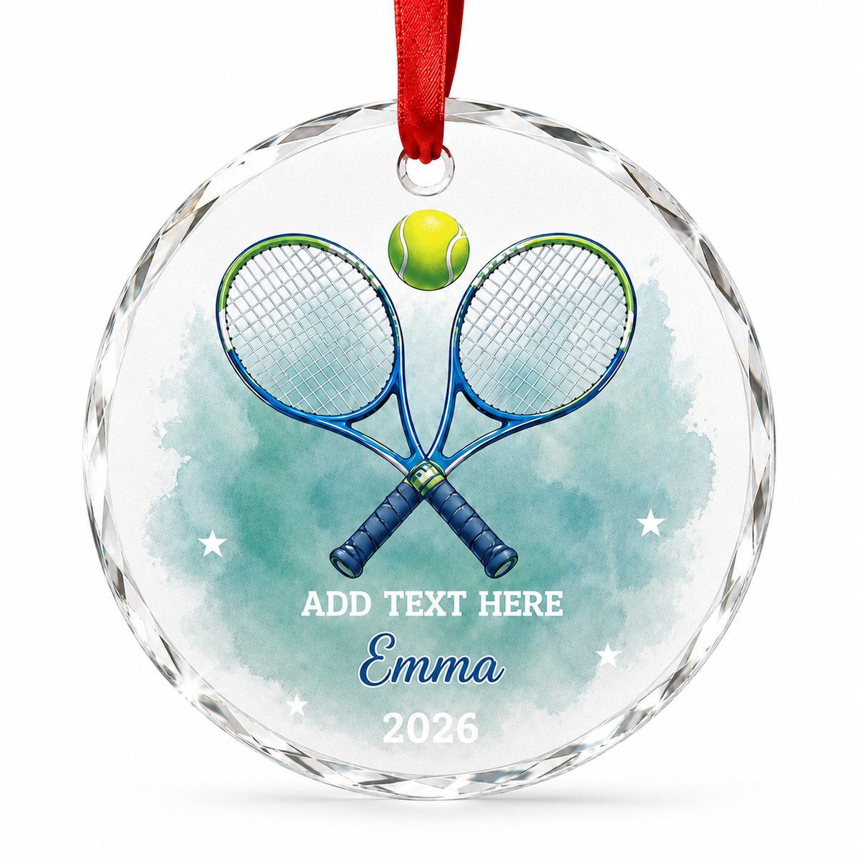Custom Photo Sport Glass Ornament Tennis Crossed Rackets