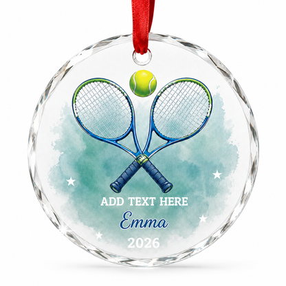 Custom Photo Sport Glass Ornament Tennis Crossed Rackets