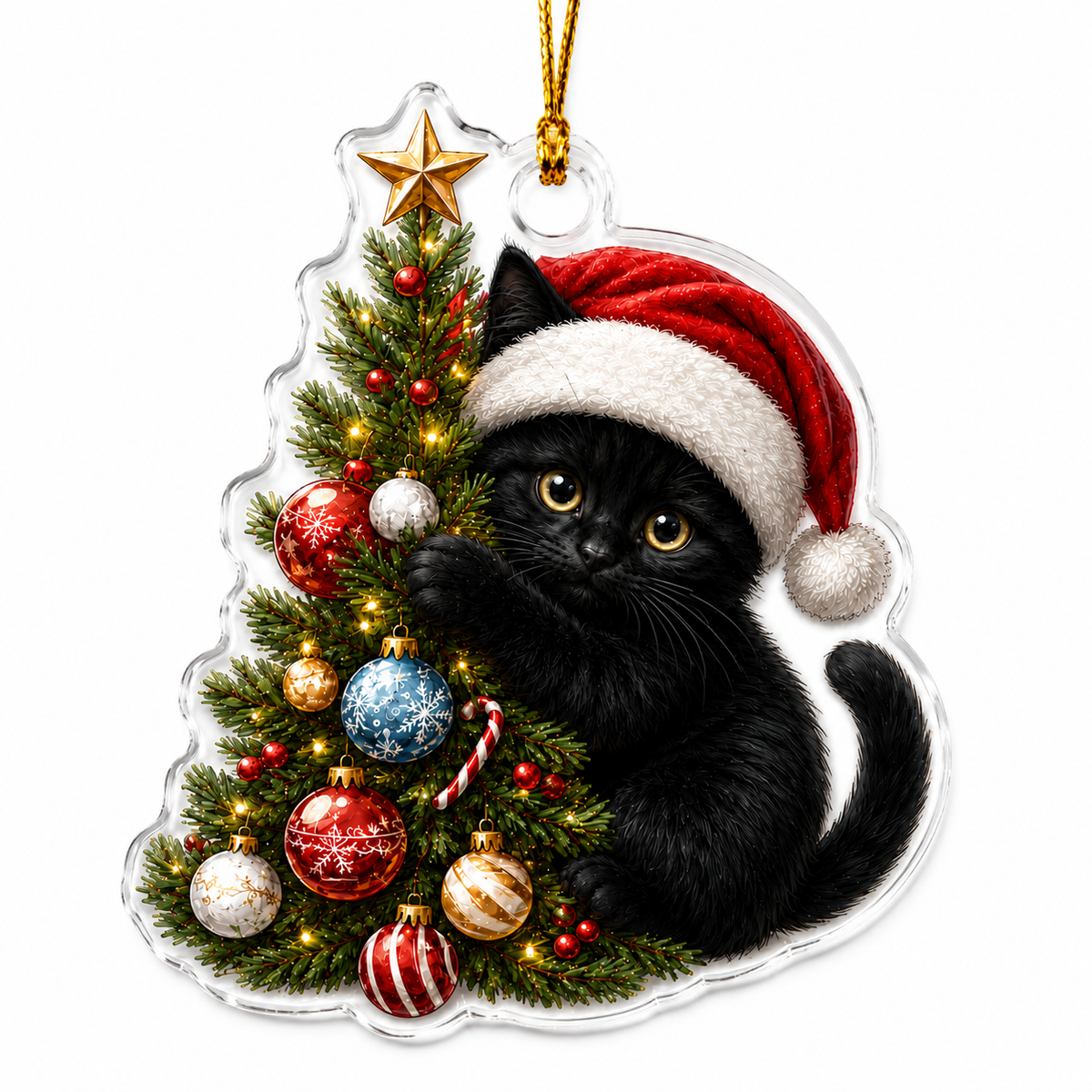 Cat With Christmas Tree Black Cat