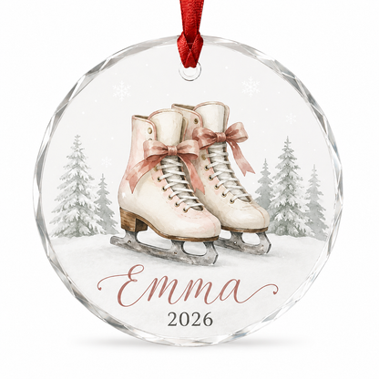 Custom Photo Sport Glass Ornament Ice Skating Pink Skates