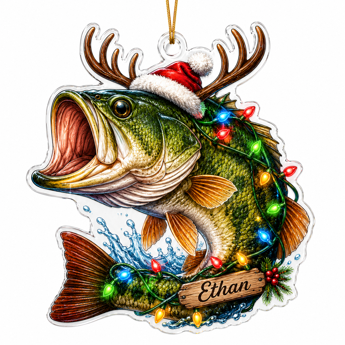 Personalized Fishing Christmas Reindeer Bass Acrylic