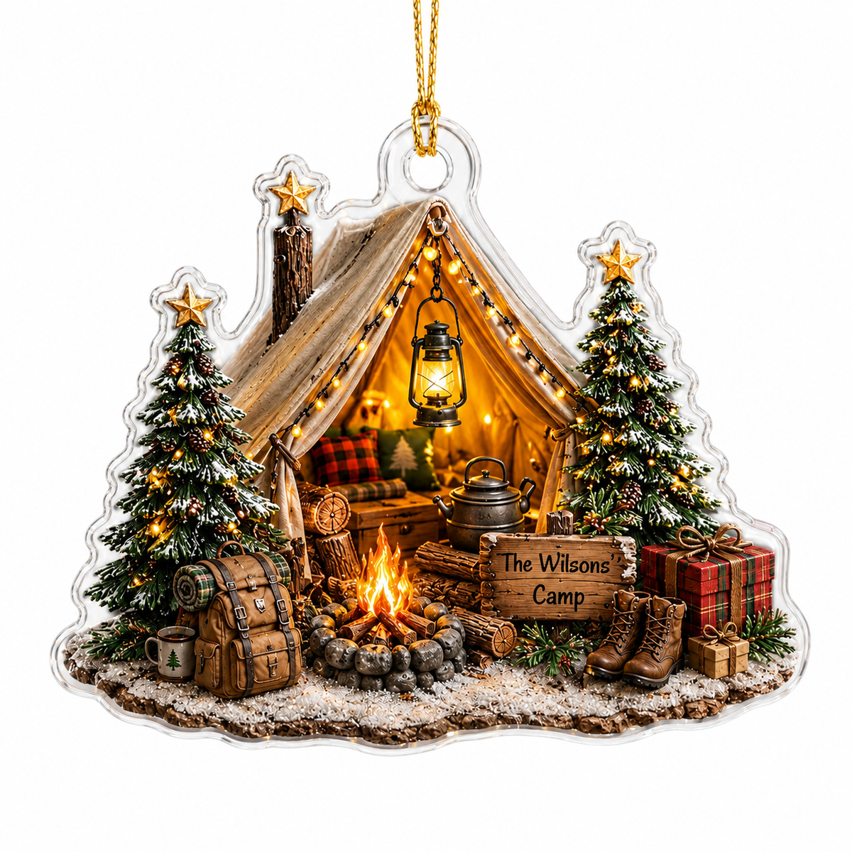 Camping Personalize Acrylic Christmas Campfire