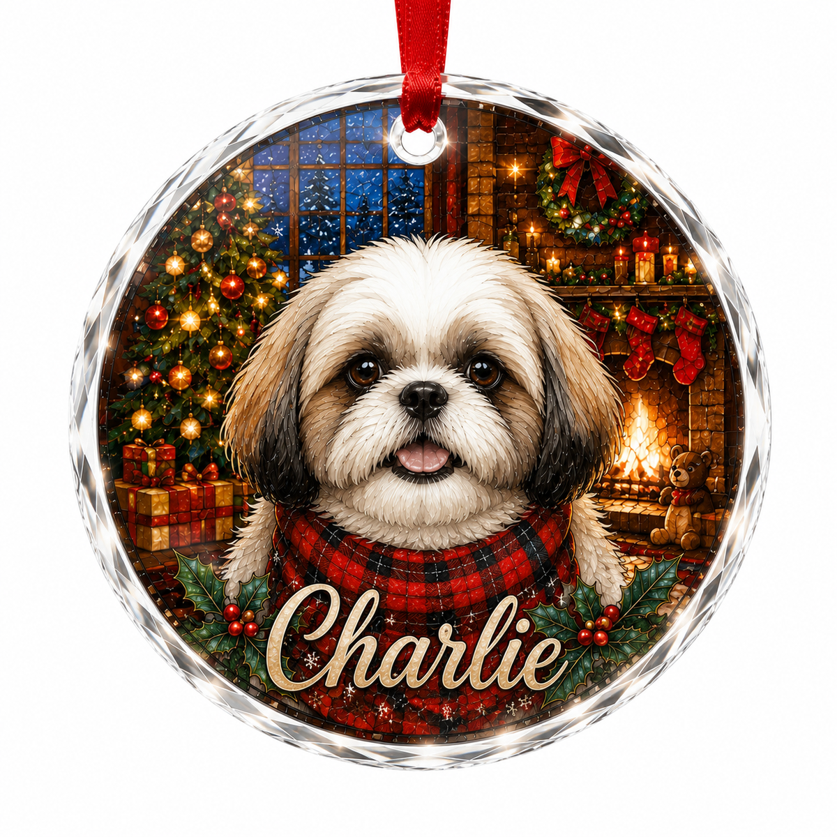 Custom Photo Dog Glass Dog In Christmas House