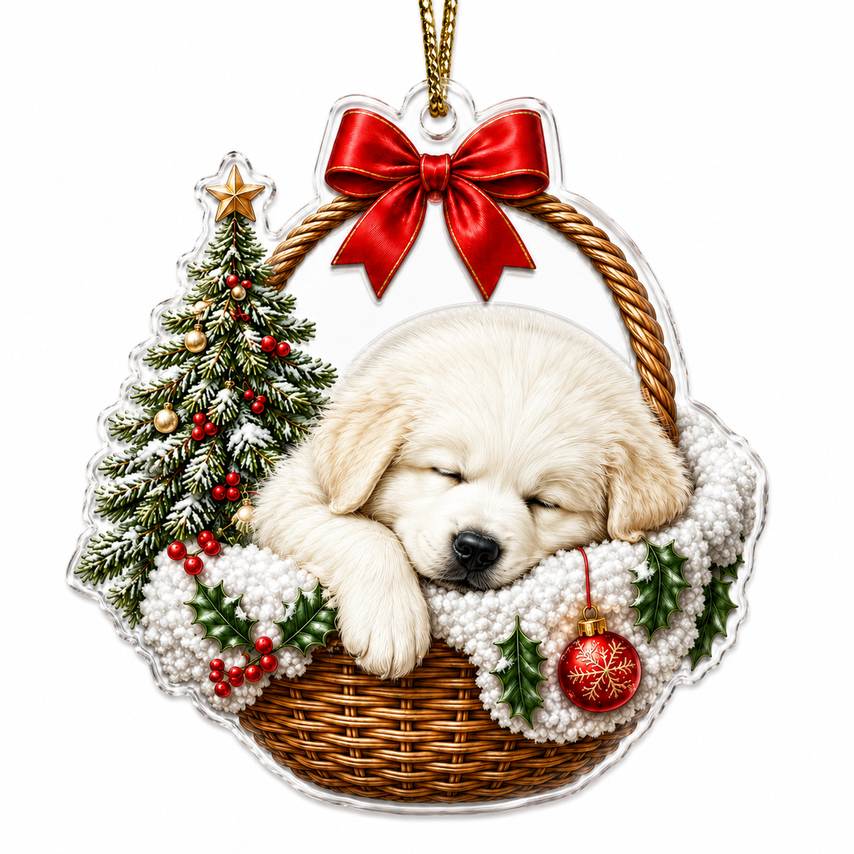 Dog Chrismast With Wicker Basket Golden Retriever