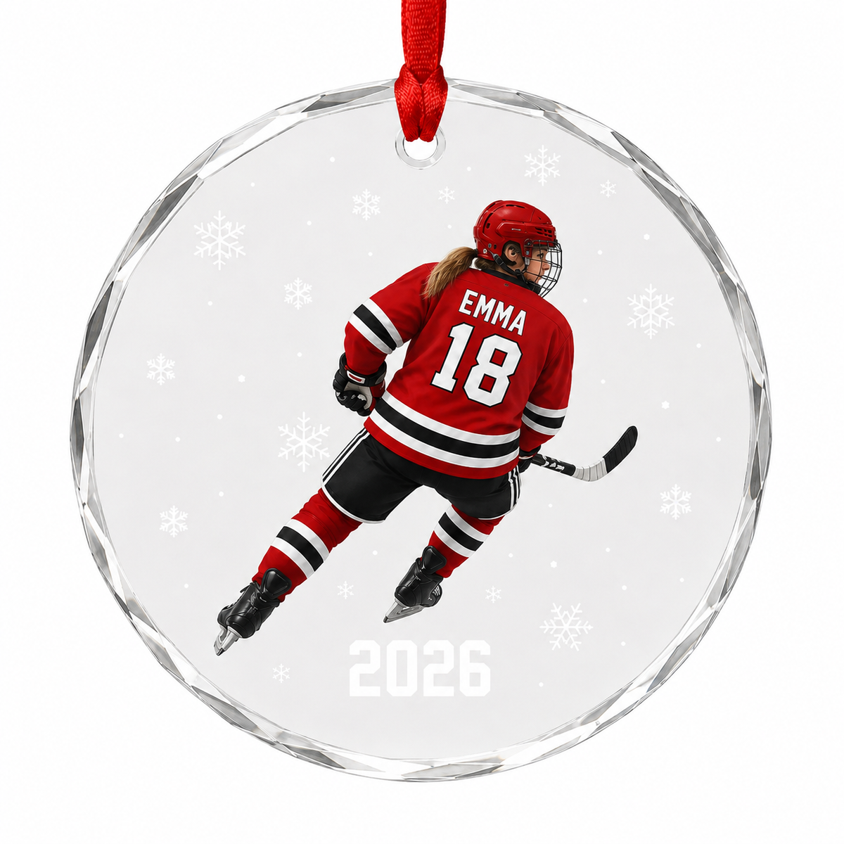 Custom Photo Sport Glass Ornament Hockey Red Jersey