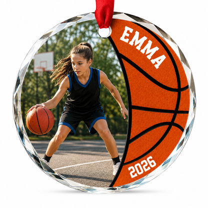 Custom Photo Sport Glass Ornament Basketball Vintage Quote