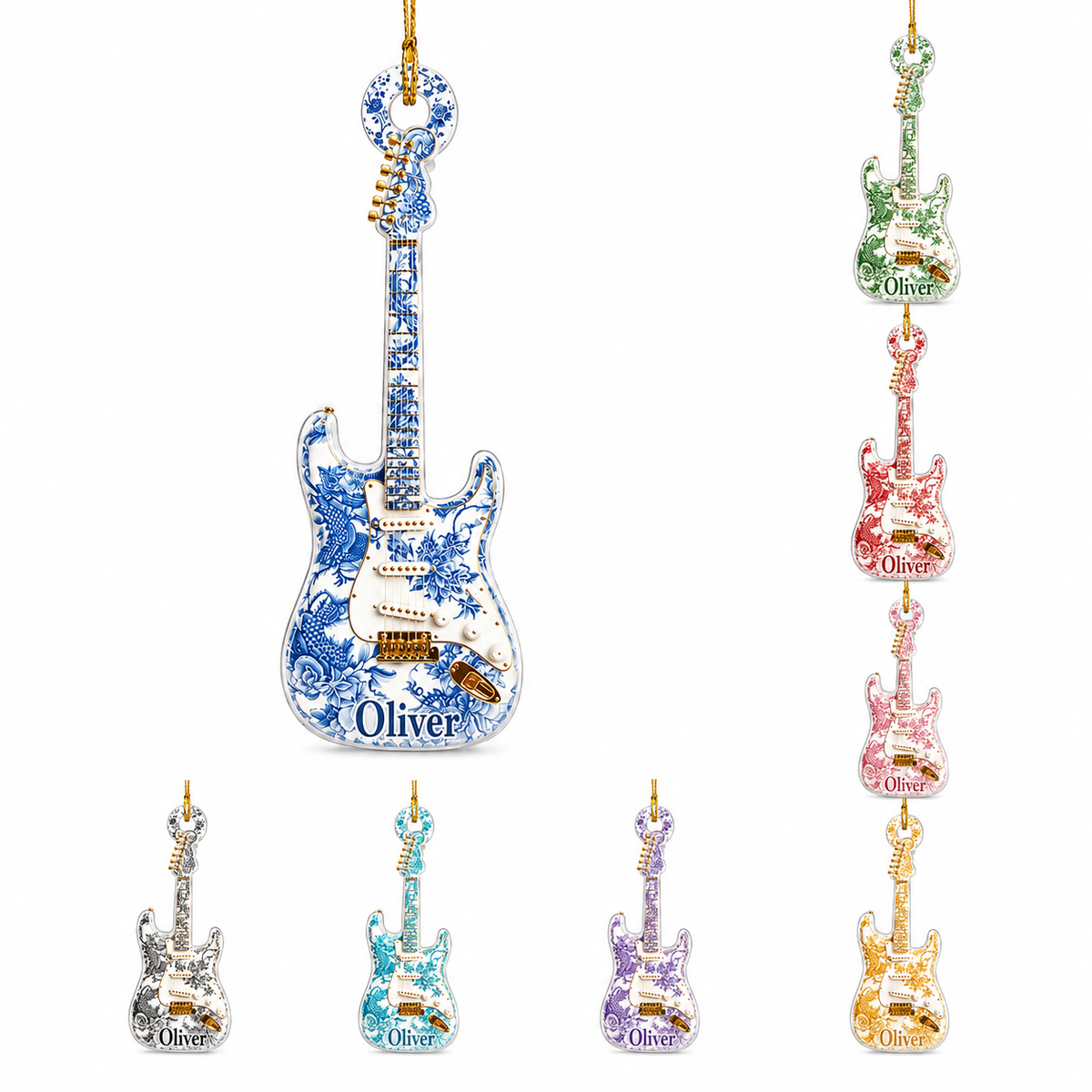 Guitar Custom Name Acrylic - Floral Electric Guitar