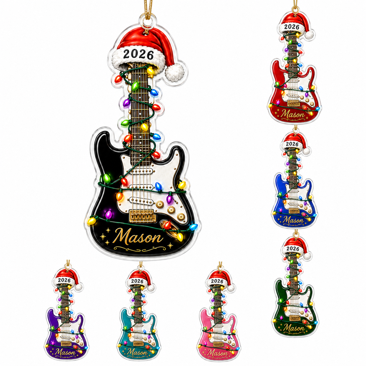 Guitar Custom Name Acrylic - Electric Guitar Santa Hat
