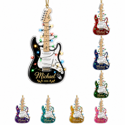 Guitar Custom Name Acrylic - Black Guitar Christmas Lights